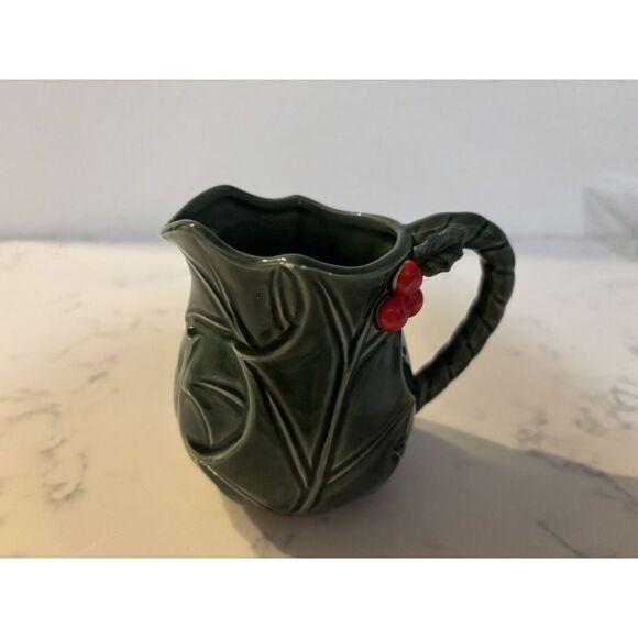Vintage Lefton Green Holly Berry Creamer 6301 Made in Japan Dated 1970/71 - Picture 1 of 6